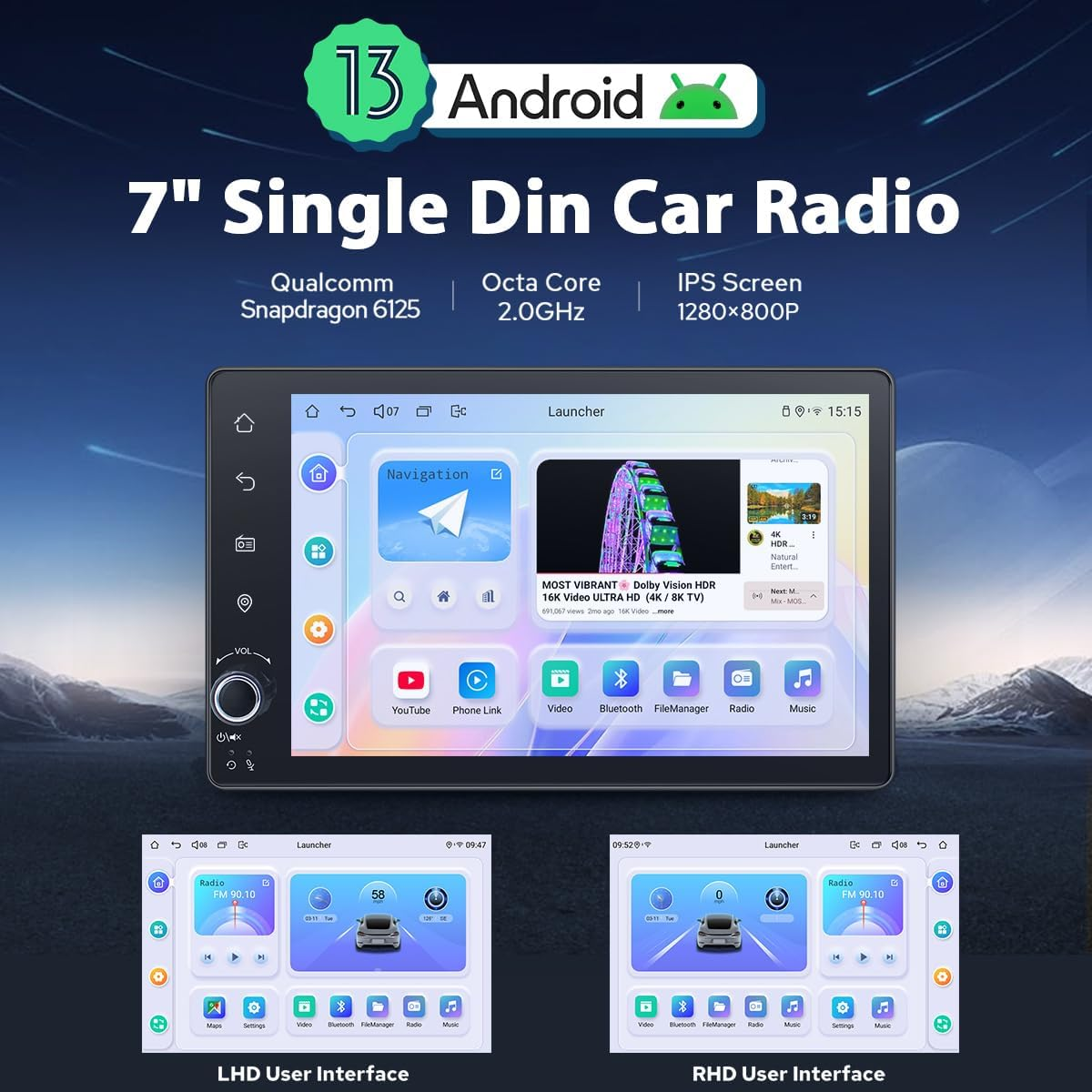 Joying Car Radio with Carplay & Android Auto, 7 Inch Single Din Car Stereo Android 13 Head Unit 4GB+64GB with Bluetooth, AM/FM Radio, HDMI Output, Mirror Link, Volume Knob(Jy-Uts03N4-B) image number 6
