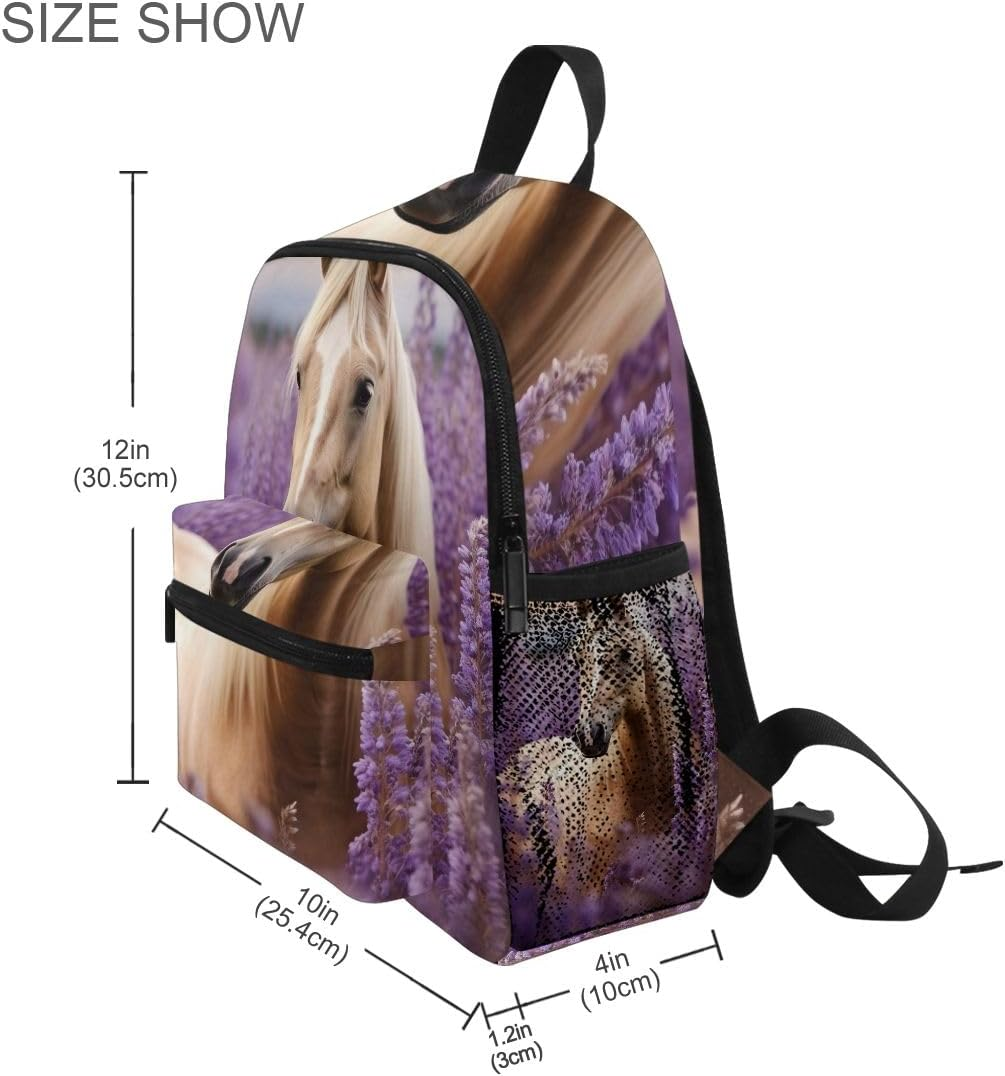 RPLIFE Horse Lavender Field Purple Toddler Girl Backpack with Name Tag, Travel Bookbag, 3-8 Years