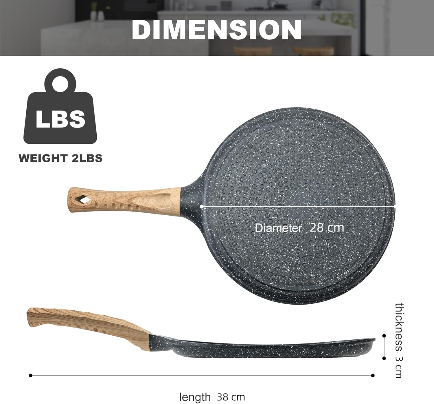 Crepe Pan, XICEN 28 Cm Nonstick Dosa Tawa with Spreader, for All Stove, Tortilla Pan with Detachable Handle (Black) image number 6