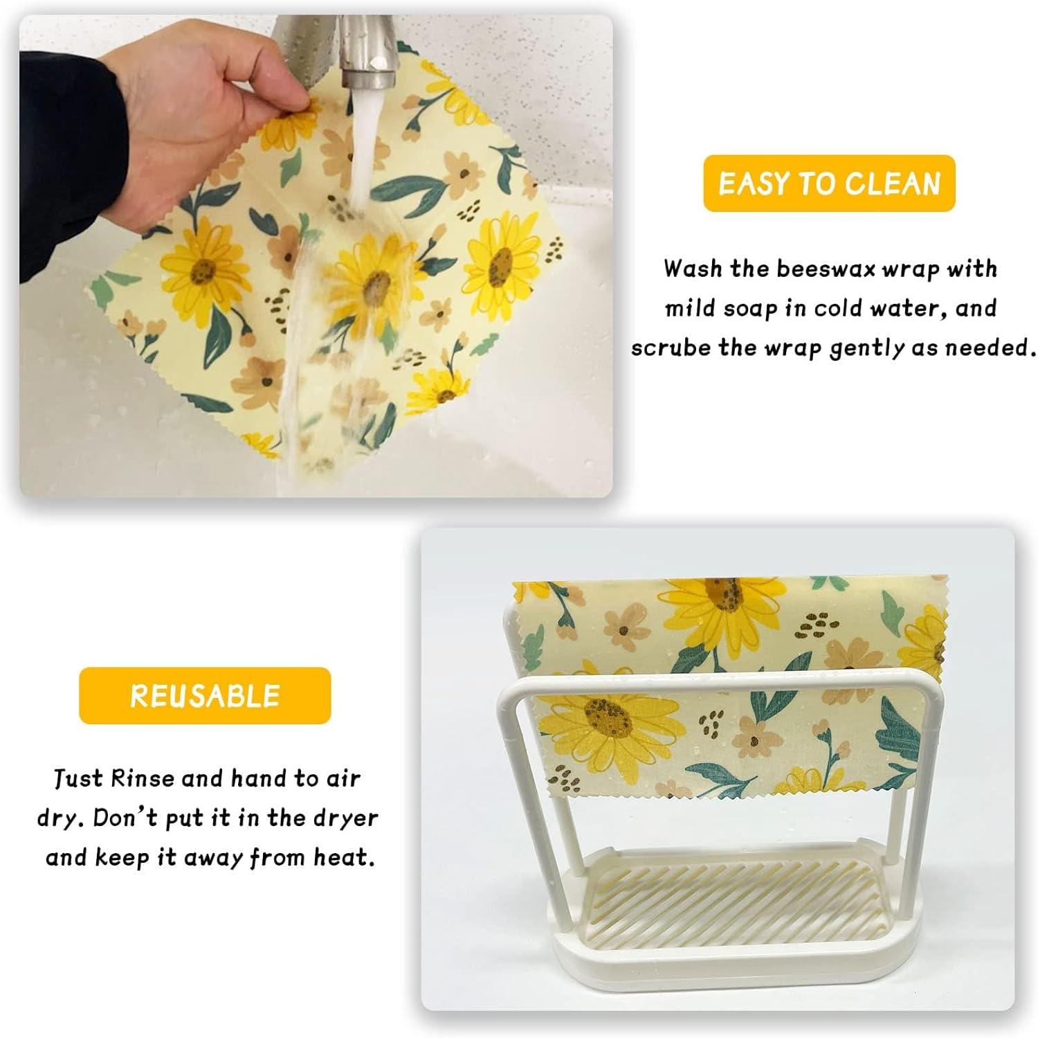 9 Pack Beeswax Wraps for Food, Eco-Friendly Beeswax Food Wraps, Bread Sandwich Wrapper - Organic, Sustainable, Zero Waste, Reusable Plastic-Free Food Storage Wrap, 1XL, 3M, 5S image number 5