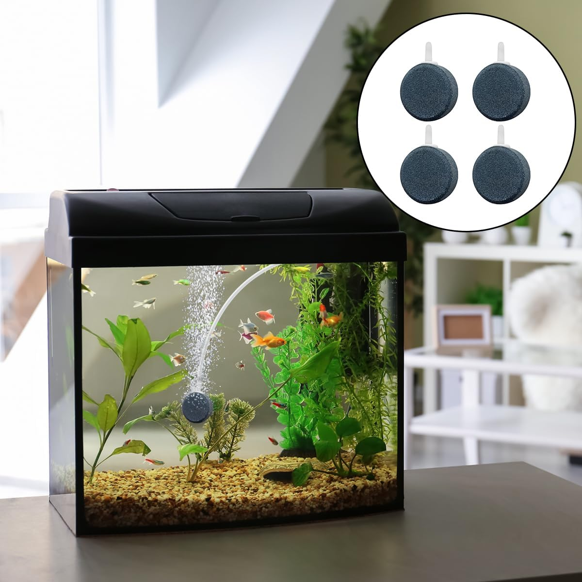 WELANE Oxygen Aerator Stone, 2 PCS Gray round Air Stone Diffuser Fish Tank Accessories for Small Buckets, Fish Tanks, Outdoor Garden (4 X 1.5Cm/1.5 X 0.5In) image number 4