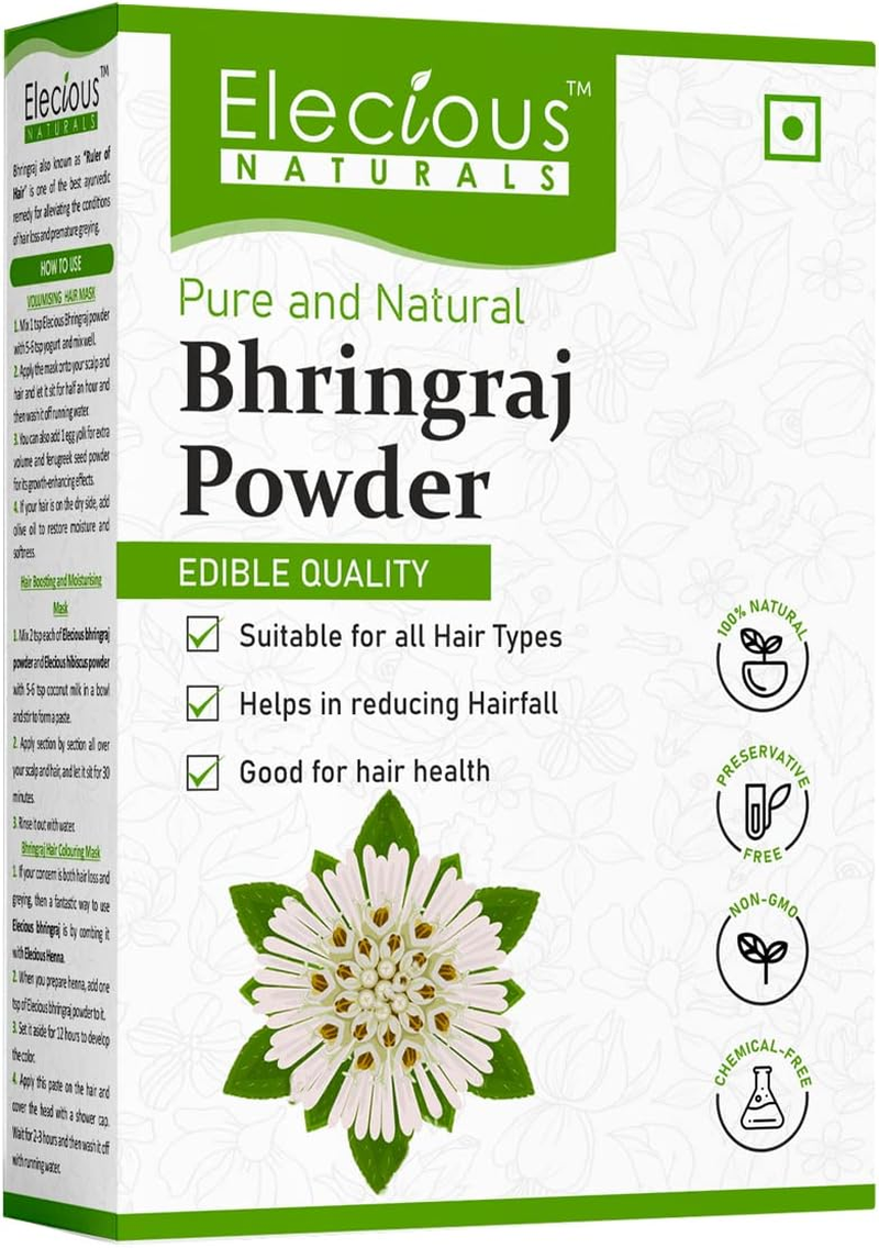 Elecious Bhringraj Powder for Hair Growth (200 Grams) | Edible | Good for Hair Pack, Hair Oil and Oral Consumption | Preservative Free image number 5