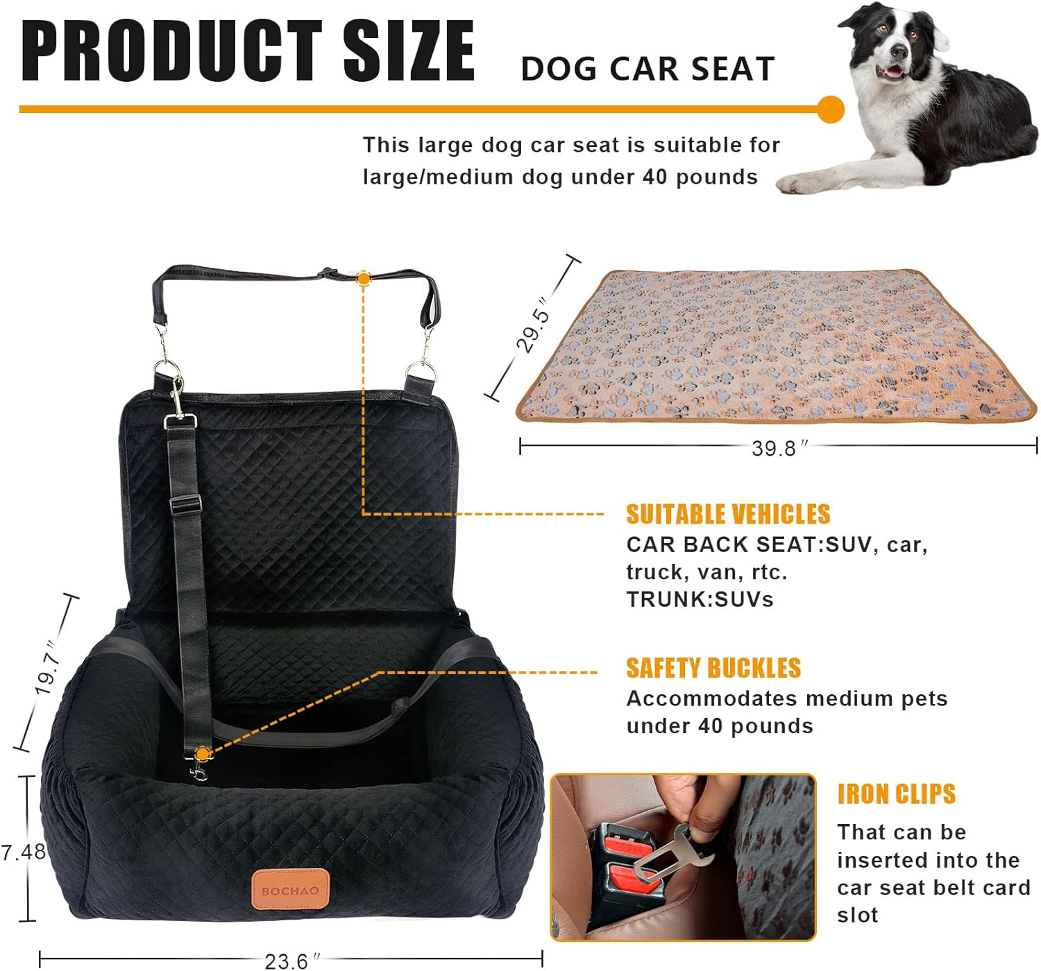Pet Booster Seat for Medium Small Dogs - Multi-Function Dog Bed & Travel Bed, Comfortable & Safe, Removable & Washable, Fits Cars/Trucks/Suv image number 3
