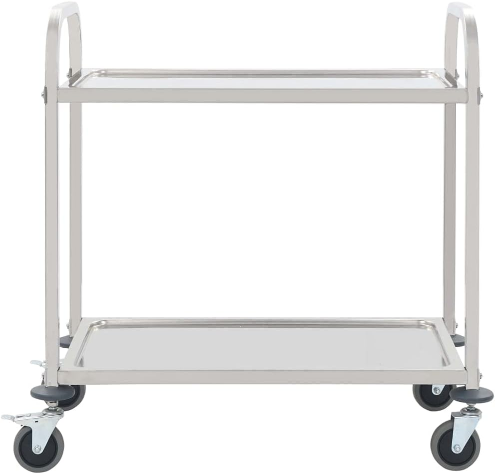 Vidaxl 2-Tier Robust Stainless Steel Kitchen Trolley with Efficient Braked Castors and Spacious Trays - Silver image number 4