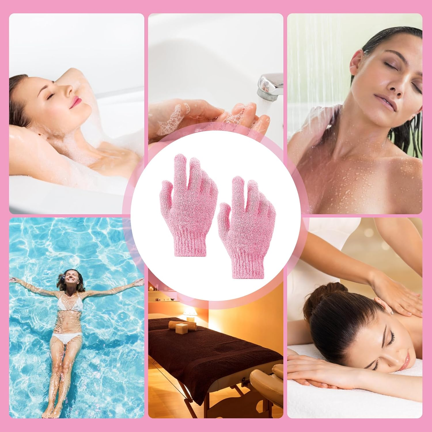 2Pcs Exfoliating Gloves Bamboo Exfoliator Mitt Body Scrub Exfoliating Washcloths Scrubbing Glove for Shower, Spa, Massage and Dead Skin Cell Remover Loofah, Pink image number 5
