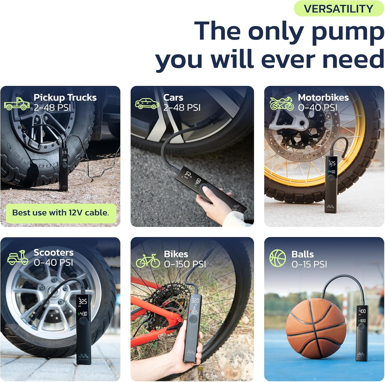 Tyre Inflator Portable Air Compressor for Car, Bike, Motorcycle, SUV, Offroad & Truck - Fast Car Pump, 150 PSI, Cordless & 12V DC, Auto Shut-Off, LED Display & Emergency Light by Woowind image number 4