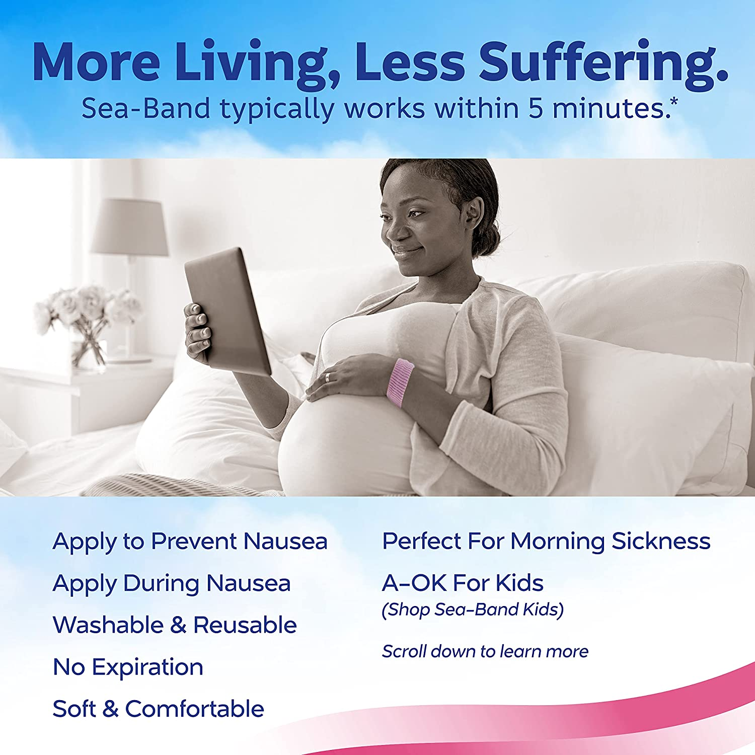 Sea-Band Mama Wristband Natural Nausea Relief, 1 Pair, Colors May Vary, Anti-Nausea Acupressure Wristband for Combatting Morning Sickness image number 5