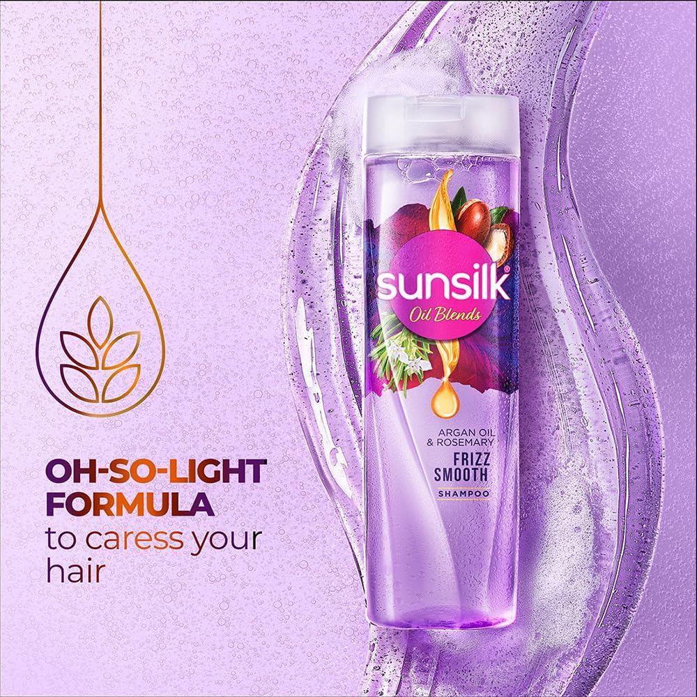 Sunsilk Argan Oil & Rosemary Frizz Smooth Oil Blends Shampoo | for Frizzy Hair | with No Added Parabens | 370 ML image number 2