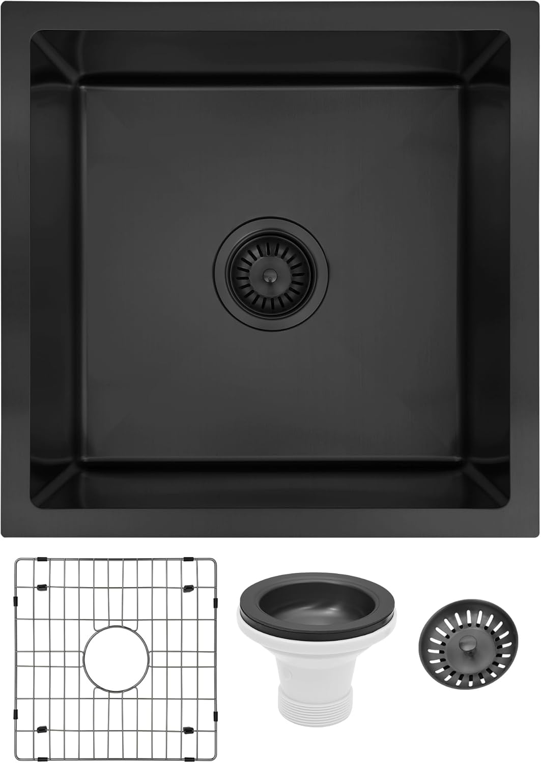 Kitsitchen Kitchen Stainless Steel Sink 45X45X23Cm Silver Single Bowl Basin Sinks Handmade, Home Laundry with Waste Drainer &Grid under Mount R10 Corners