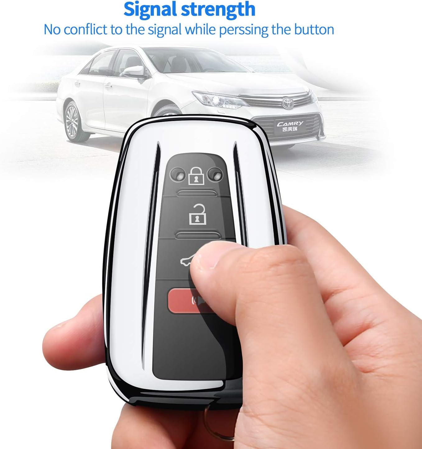 Tukellen for Toyota Key Fob Cover Special Soft TPU Key Shell Case Protector Compatible with 2018-2024 Camry Avalon C-HR Prius Corolla GT86 Highlander RAV4 4Runner Prado - Silver - Pink image number 4