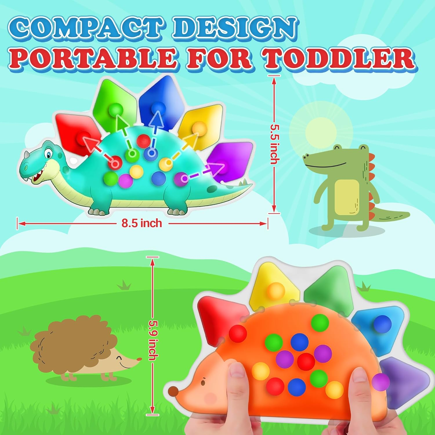 2Pcs Color Sorting Sensory Toy,Fine Motor Skill Games Learning Toys for Toddlers, Hedgehog Dinosaur Color Matching Preschool Activities Educational Calm down Fidget Squishy Sensory Toys for Kids Gifts image number 4