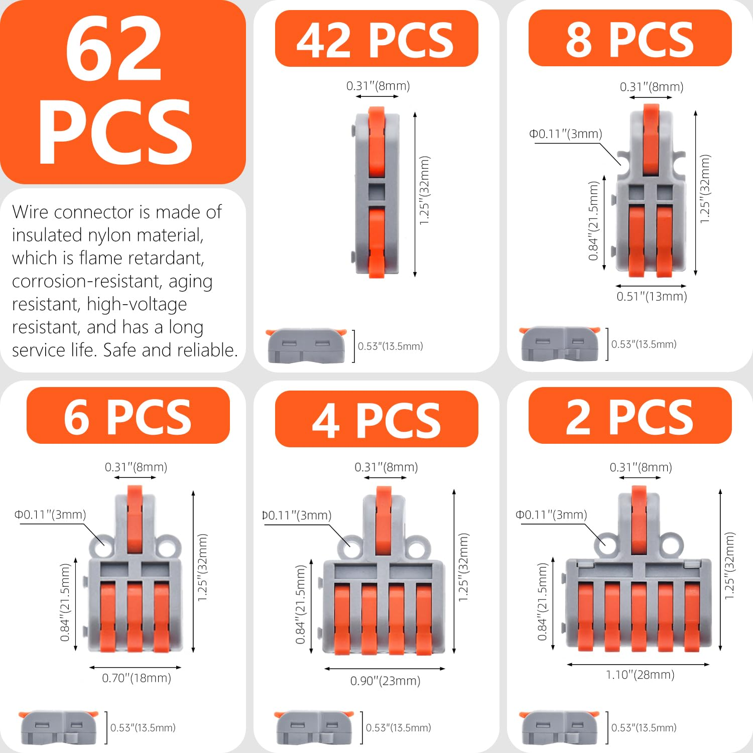 XALXMAW 62Pcs Compact Splicing Connectors Wire Connectors Kit, Electrical Connectors 1, 2, 3, 4 and 5 Circuit Inline Splices 28-12 AWG