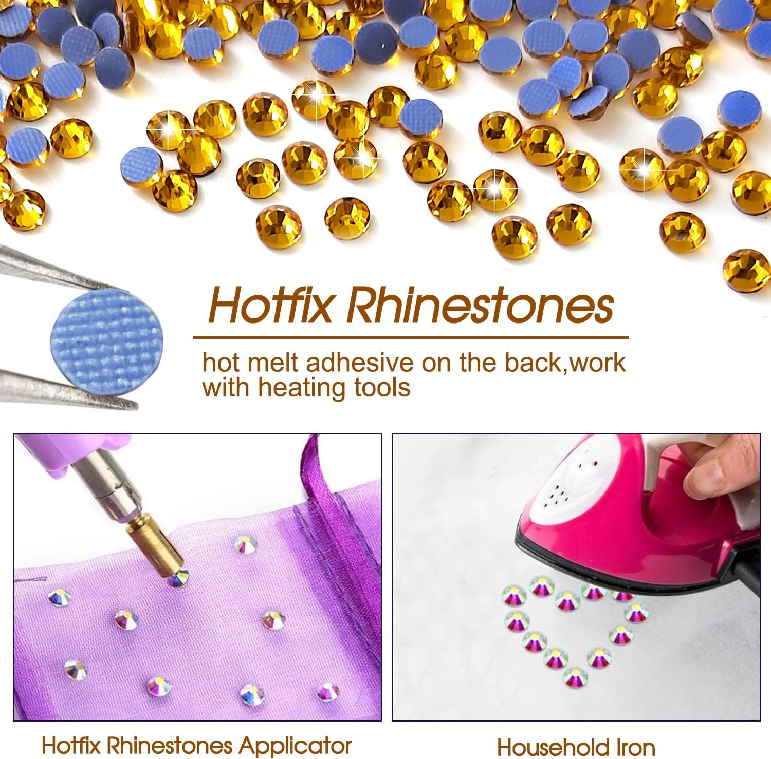 Liliume 2880 Pieces Hotfix Rhinestones SS10 Topaz Rhinestones 15 Colours 4 Sizes round Glass Rhinestones for Clothing Shoes DIY Crafts (Topaz-Ss10) image number 2