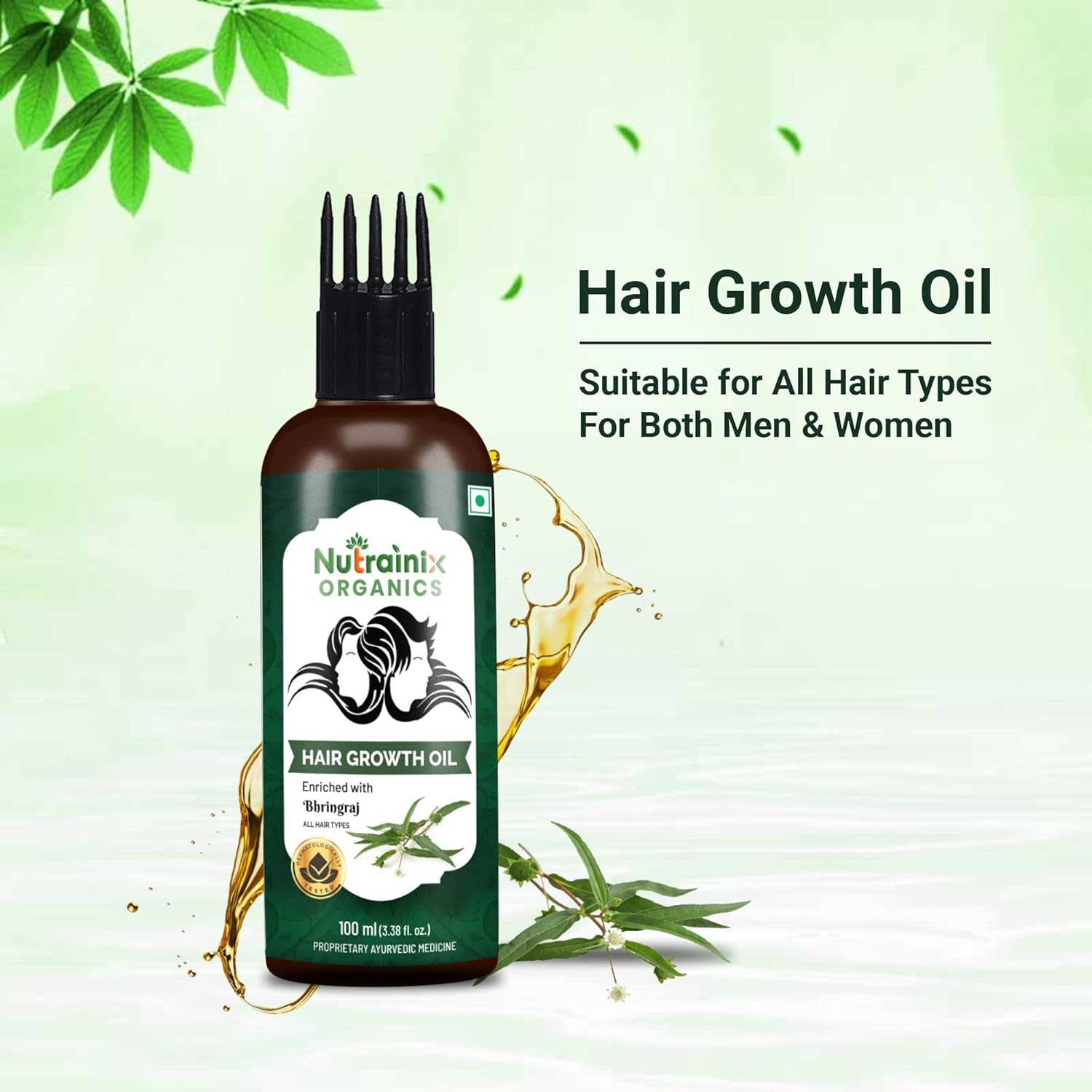 Nutrainix Organics Hair Growth Oil | Hair Fall Control Oil | Hair Oil for Silky and Strong Hair | Bhringraj Hair Oil Prevents Hair Fall Suitable for All Hair Types - 100 Ml