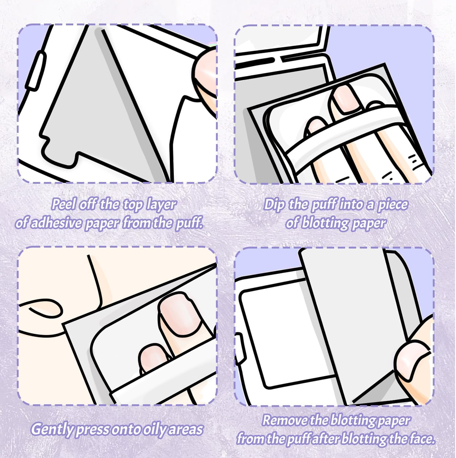 BOROLA 3-In-1 Lucky Girl Oil Blotting Paper Set for Face 100 Sheets Oil Absorbing Sheet with Portable Mirror & Adhesive Makeup Puff for Oily Skin, Design for Men & Women(Purple) image number 3