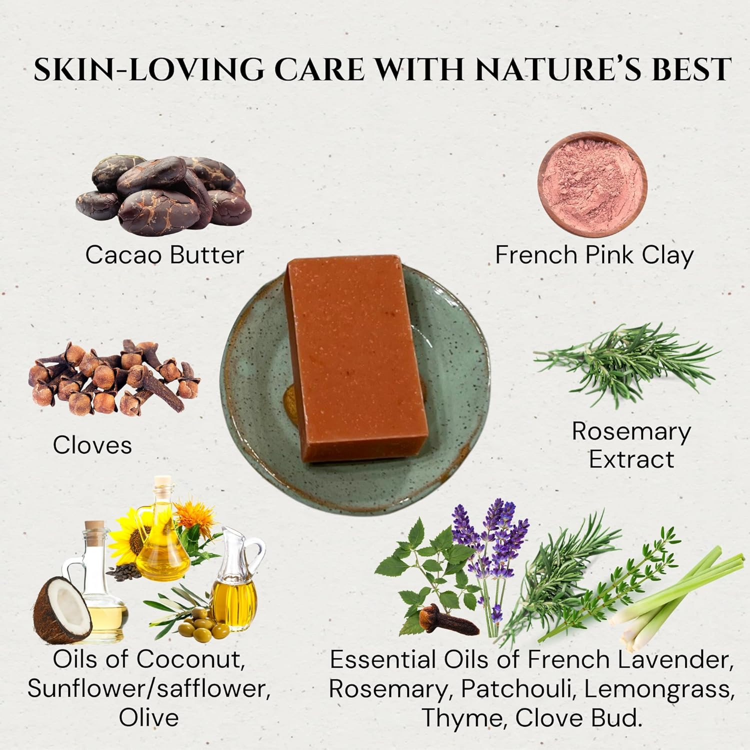 Clay Cleansing Bar Soap, Organic Herbal Skin Detox with French Pink Clay, Natural Luxury for Facial and Body Detoxification, Moisturizing, Nourishing Beauty Bar, Vegan, Non GMO, 4 Oz image number 2