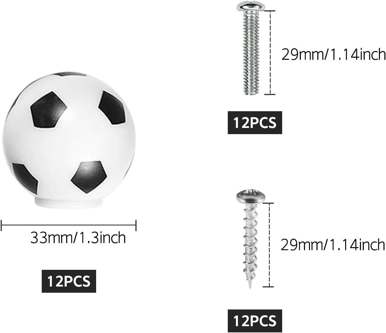 JJWNMLL 12Pcs Football Dresser Knobs Soccer Drawer Knobs Sports Theme Decor Handles Furniture Decoration Pulls Handles for Dresser Cupboard Wardrobe Cabinet image number 2