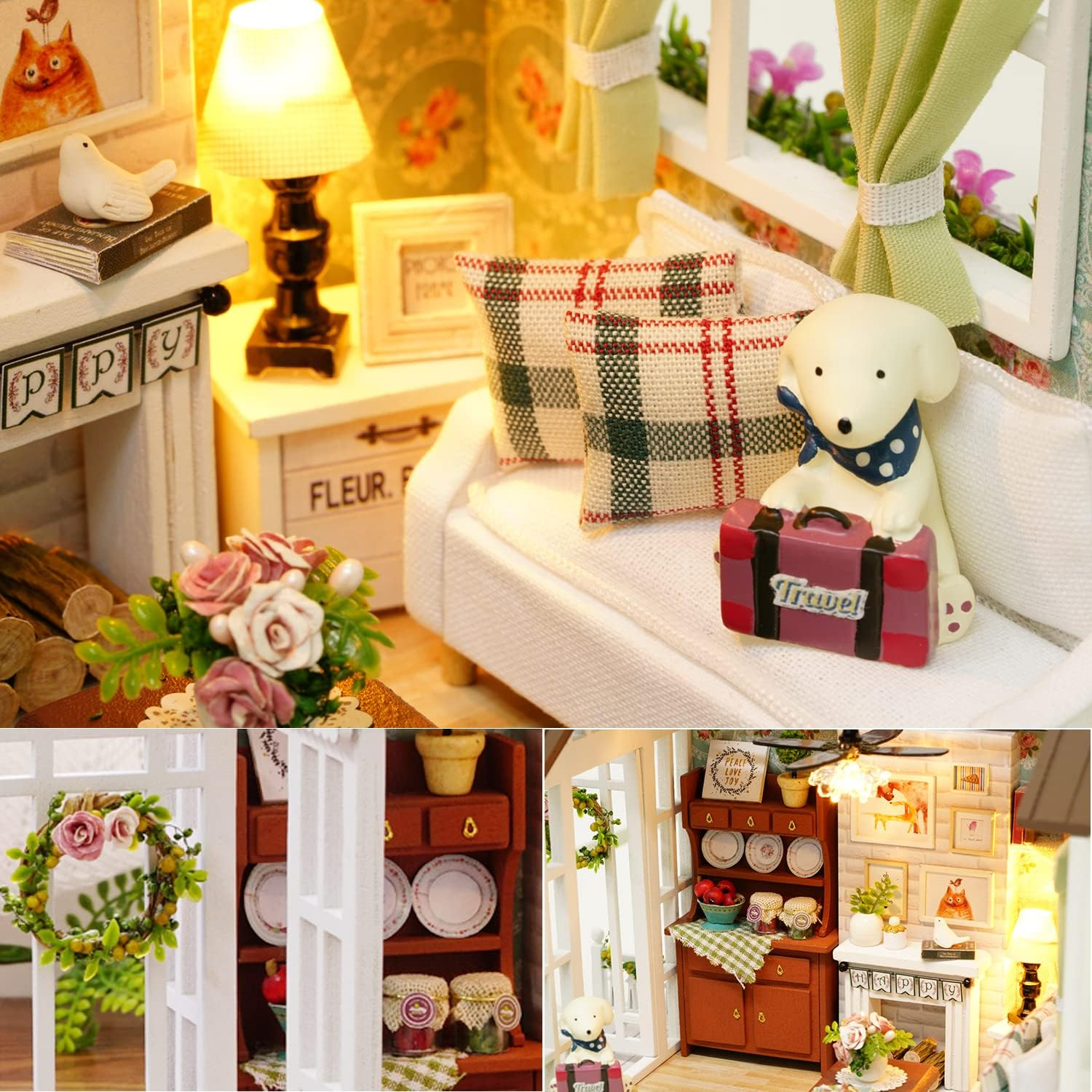 Tukiie DIY Miniature Dollhouse Kit, 1:24 Scale Wooden Mini Doll House Accessories with Furniture for Kids Teens Adults(Happy Times) image number 2