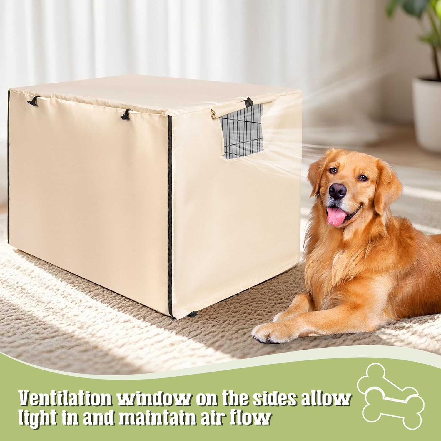 Kefit Dog Crate Cover 42 Inch, Kennel Cover for Dog Cage, Beige image number 3