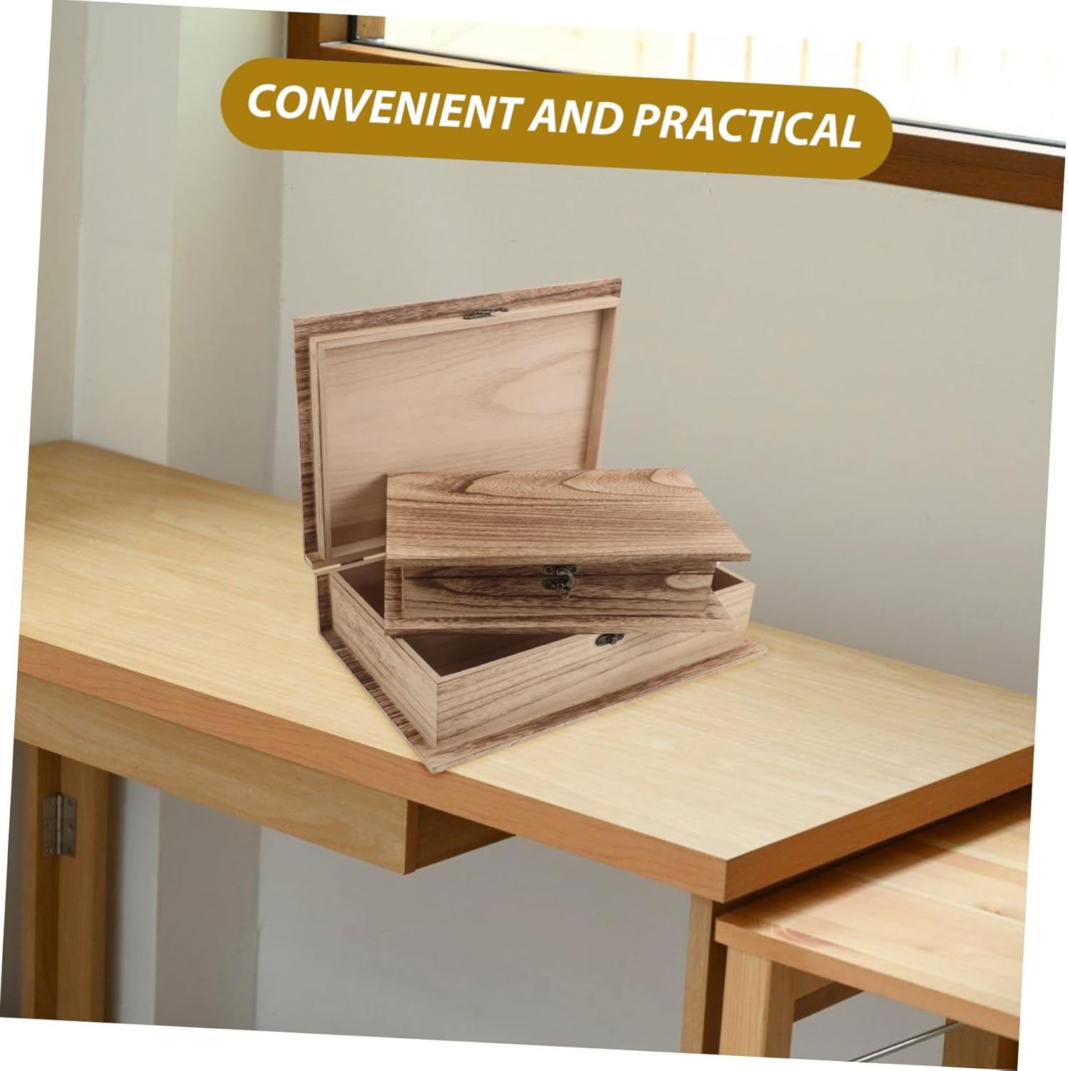 2Pcs Wooden Keepsake Box Decorative Flip Lid Jewelry and Trinket Organizer Natural Finish for Storing Books Cards and Valuables image number 5