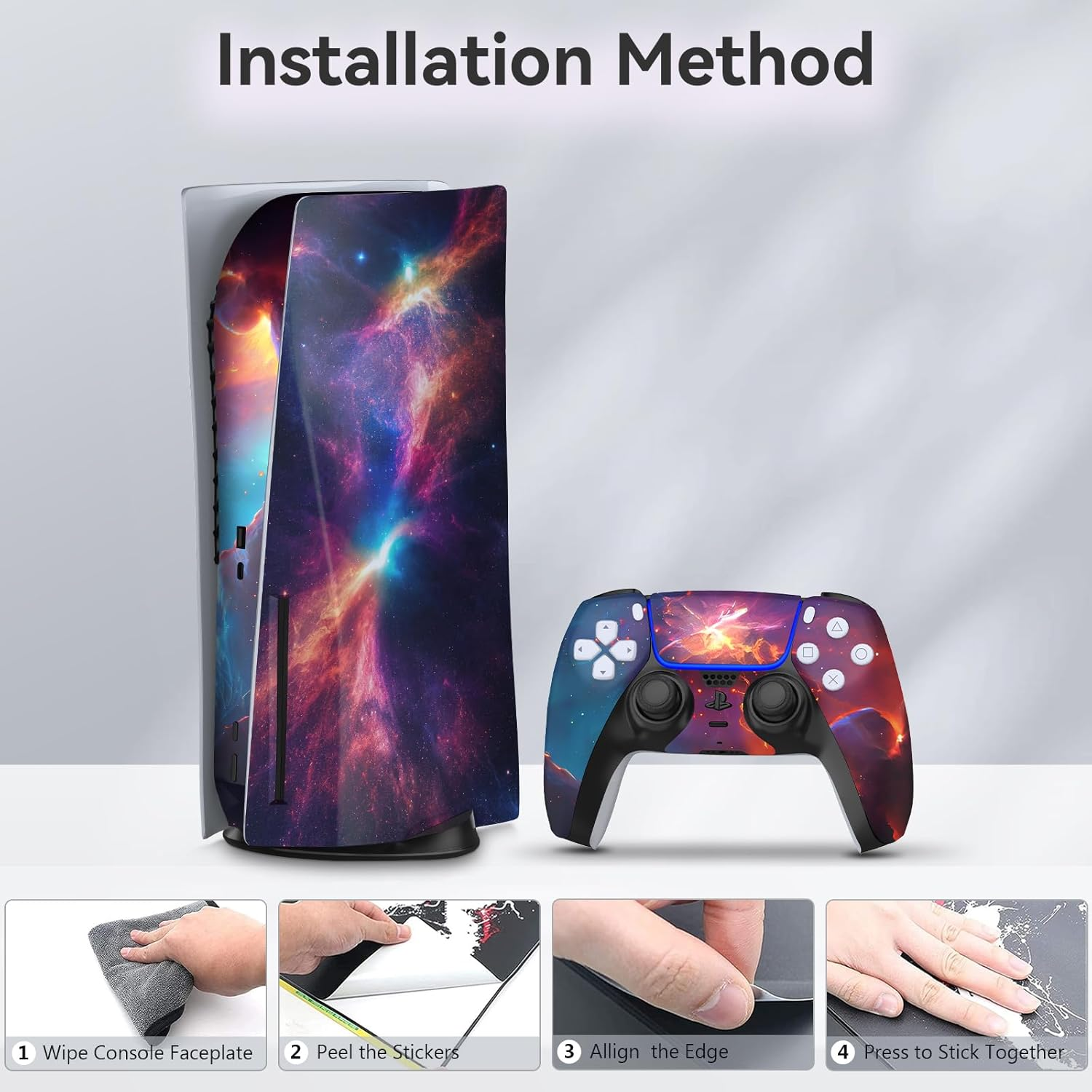 PS5 Skin Disc Edition Anime Console and Controller Vinyl Cover Skins Wraps for Playstation 5 Disc Version CD-ROM Version Purple and Green image number 1