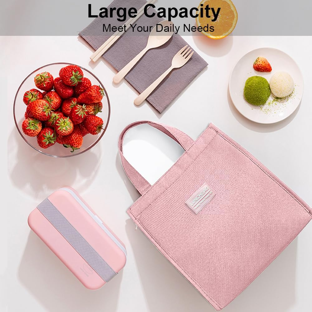 RUPEWA ​Insulated Lunch Bag - Lunch Tote Bag for Women & Men, Office, Work, School, and Picnic (Pink) - Pink image number 6