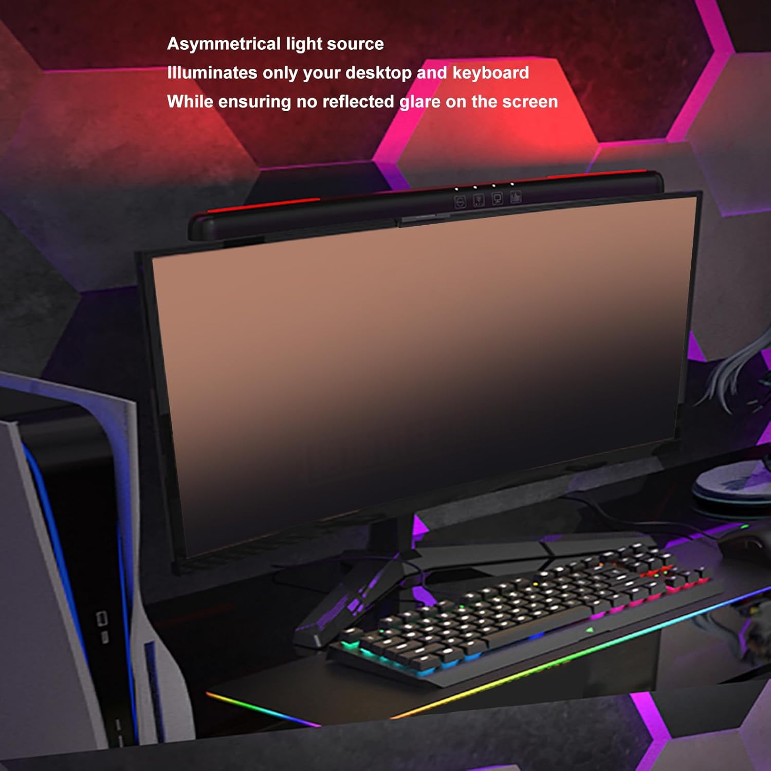 Curved Monitor Light Bar for Computer Screen, Dimmable Eye Asymmetrical Light Source with Type C Interface, Clip for Curved Screen image number 6