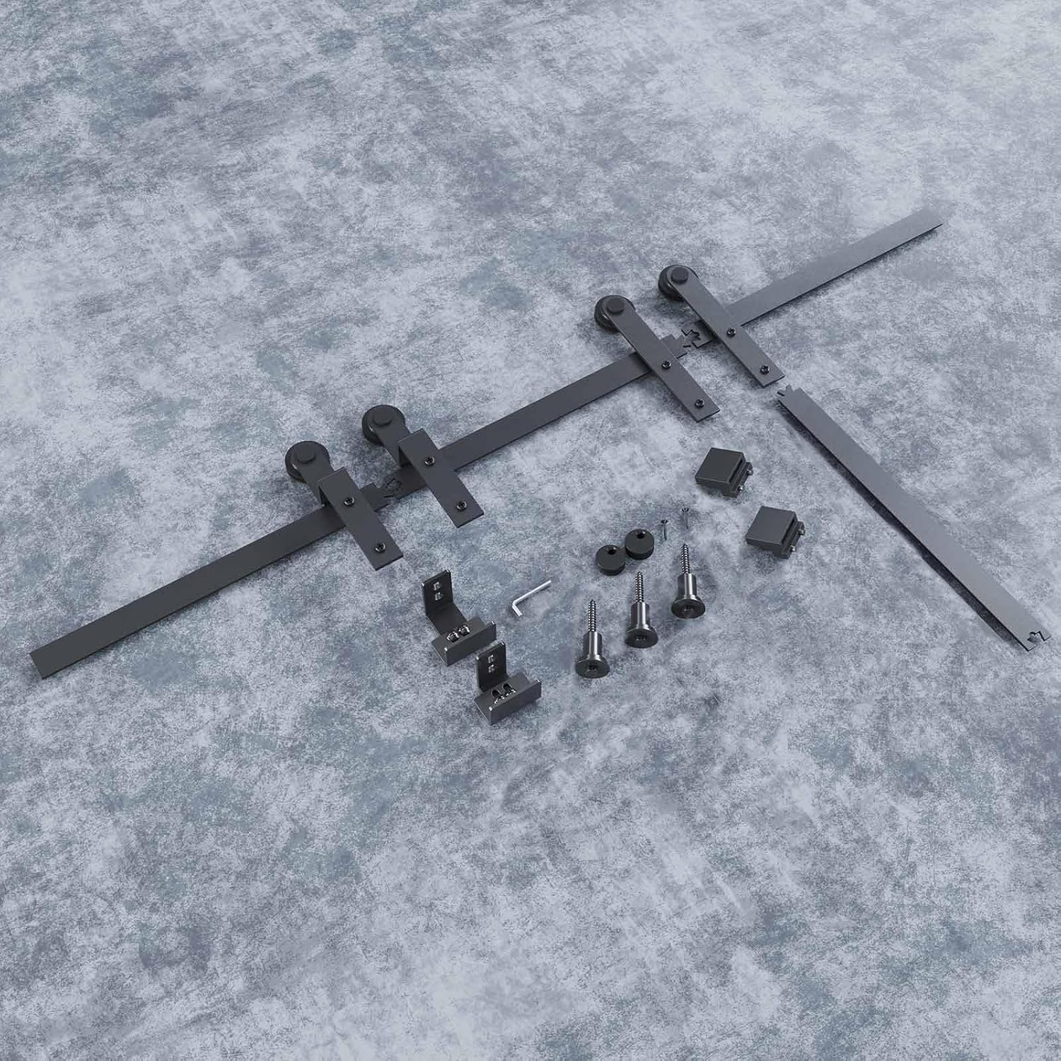 FREDBECK 4 FT Mini Cabinet Bypass Barn Door Hardware Kit Single Track 48Inch Small Sliding Barn Doors Track Kit for Double Doors Storage Closet Window TV Stand Wardrobe (No Cabinet) image number 3