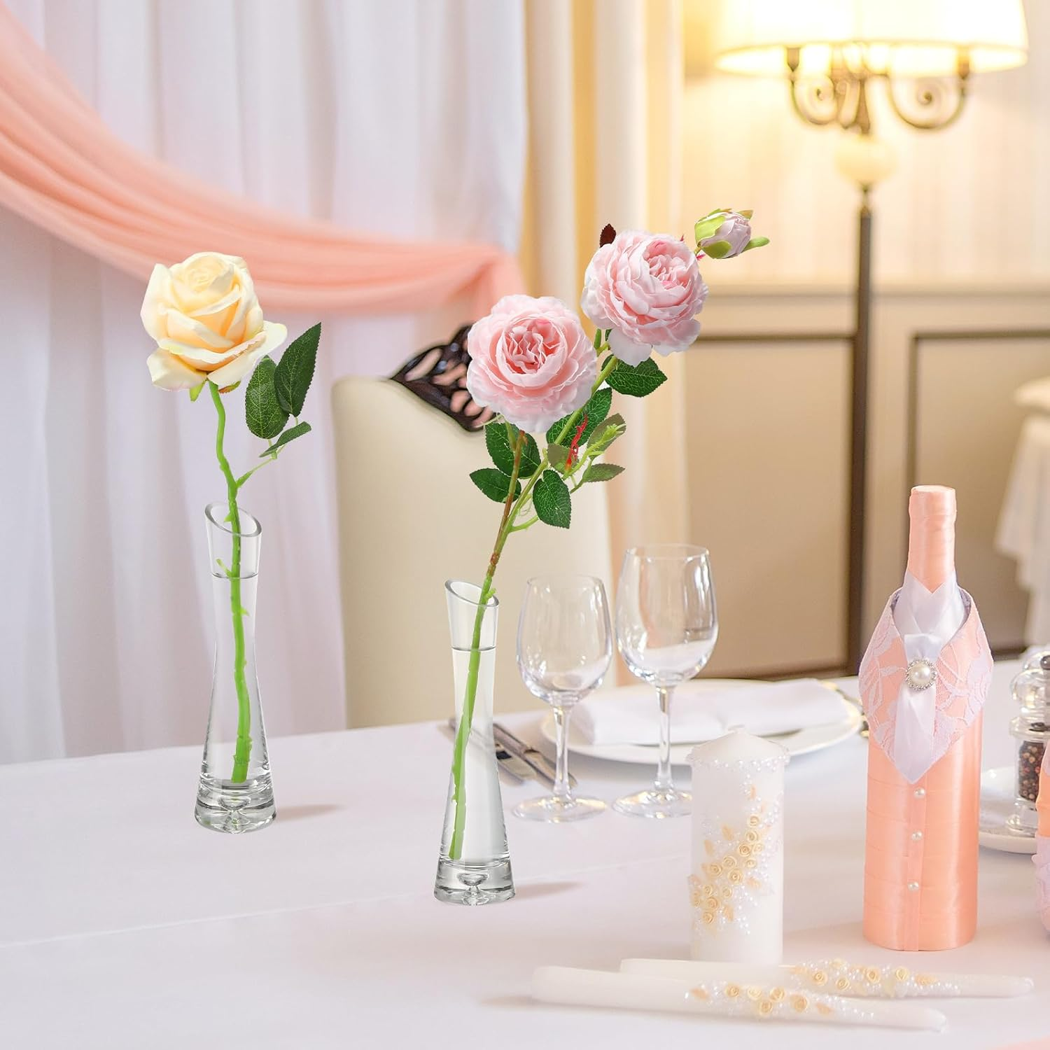 Lallisa 6 Pcs Glass Bud Vases for Centerpieces Maria Modern Clear Small Skinny Decorative Single Flower Bud Vase for Wedding Party Event Home Office Decoration(7.87 Inch,Transparent Color) image number 3