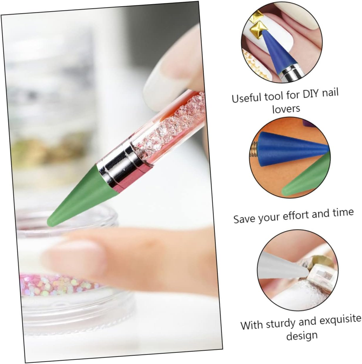 ARTSEWPLY 12Pcs Dual-Ended Wax Rhinestone Picker Pen Tool for Nail Art Color Options Precision Gem Placement for Natural and Nails image number 2