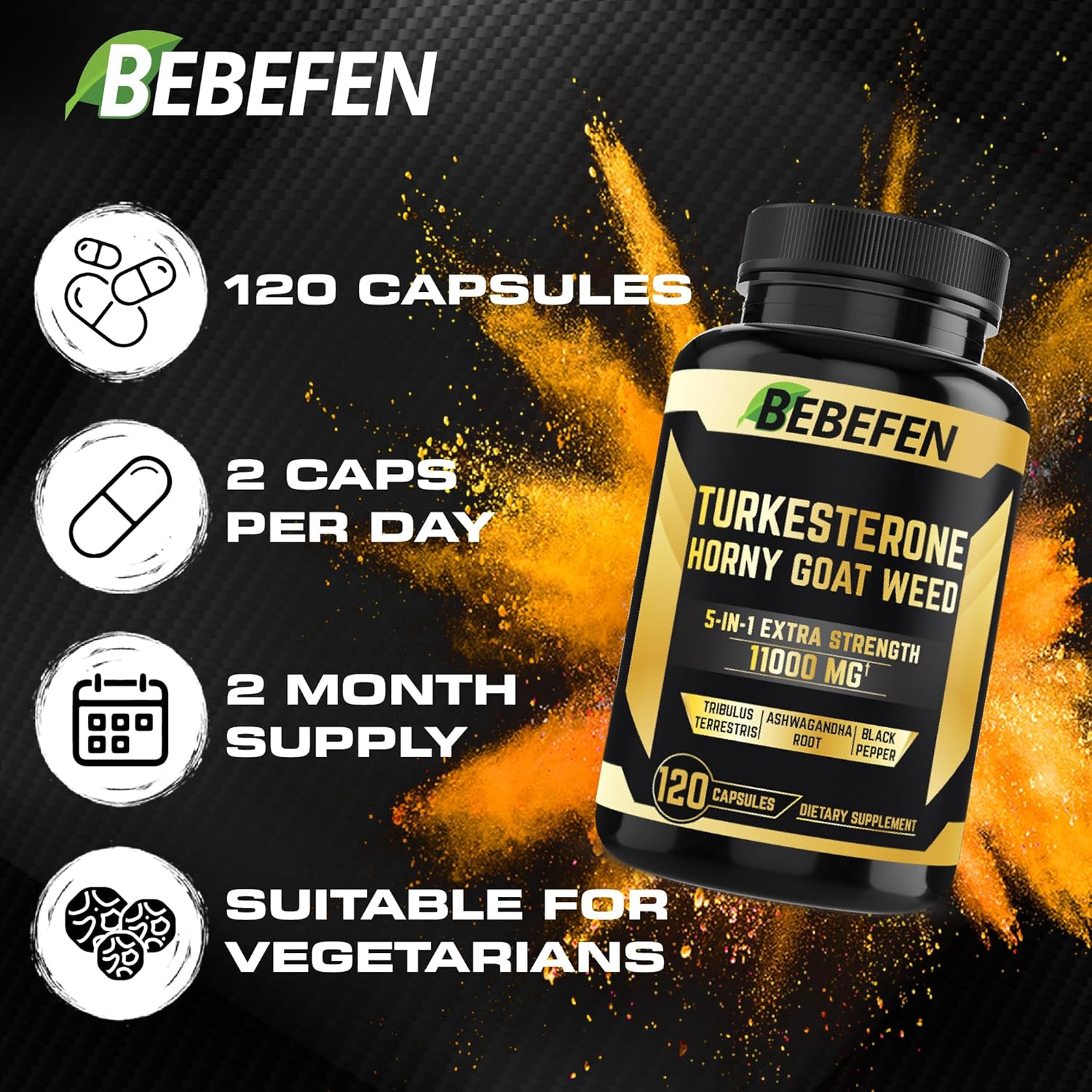 Turkesterone Capsules 11000Mg - [10% Turkesterone] - Horny Goat Weed, Ashwagandha - 120 Capsules image number 5