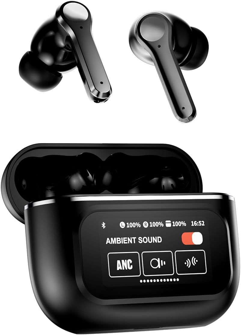 Wireless Bluetooth Headphones with Noise Cancelling Wireless Earbuds Noise Cancelling Headphones with Touchscreen In-Ear ANC Headphones with Screen Wireless Earphones In-Ear Headphones