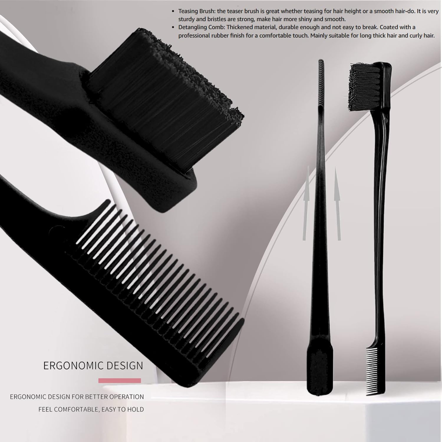 Soft 'N Style Double Sided Edge Control Hair Brush Comb Combo Pack 2 Pieces (Black) image number 4