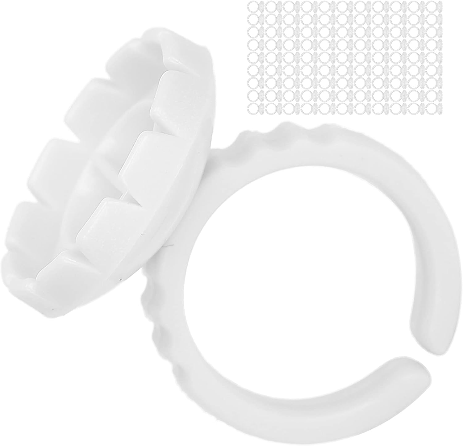 Fafeicy 100PCS Disposable Eyelash Glue Rings, Lash Extension Glue Trays, Professional Adhesive Holder Cups for Eyelash Extension Tools Kits (100 White Pack) - 100 Pink One Pack image number 5