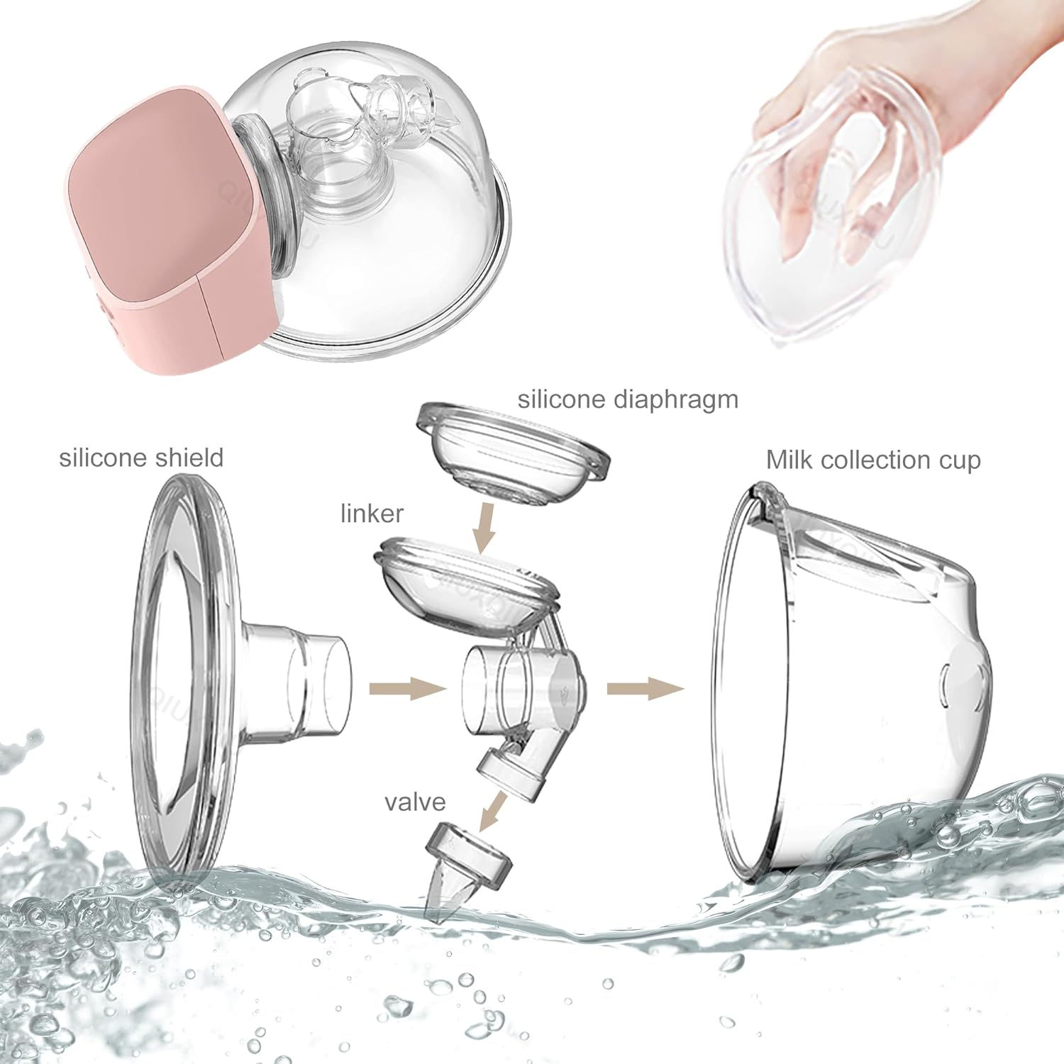 QIUXQIU Wearable Breast Pumps Electric Hands-Free Breast Milk Extractor Portable Spill-Proof Ultra-Quiet Pain Free Breastpump with 2 Mode & 5 Levels USB Rechargeable Battery Breast Milk Pump (Pink) - Pink image number 2