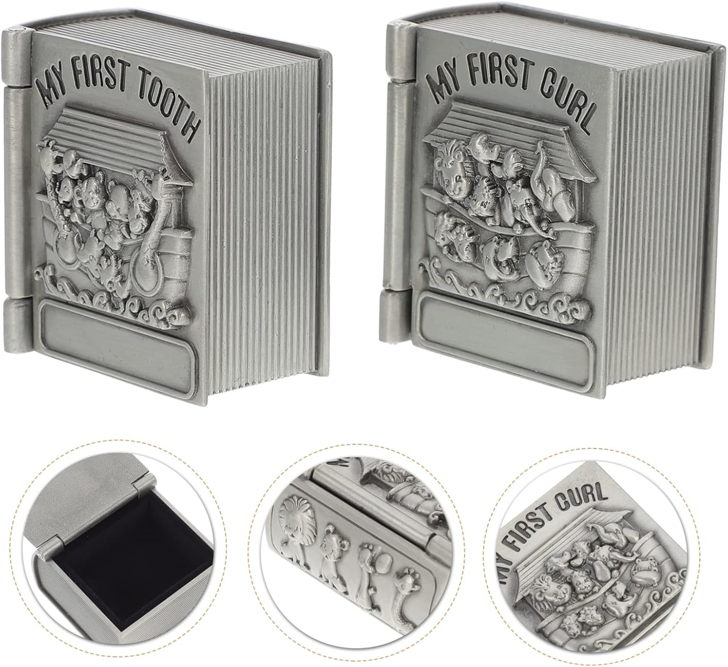 Kisangel 2Pcs Metal First Tooth Storage Boxes for Boy Girl Keepsake Curl Cases as Tooth Fairy Box and Keepsakes image number 3