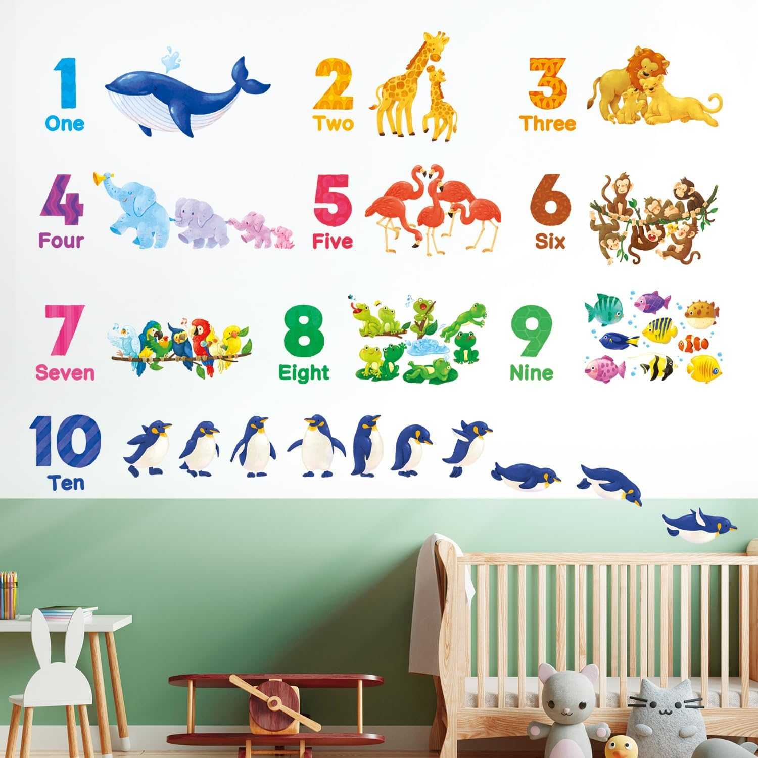 DECOWALL DS12-8076 Numbers Animal Wall Stickers Decals Educational Alphabet ABC 123 Classroom Bedroom Nursery Playroom Removable Kids Preschool Decorations Play Toddler Children'S D&eacute;cor image number 6