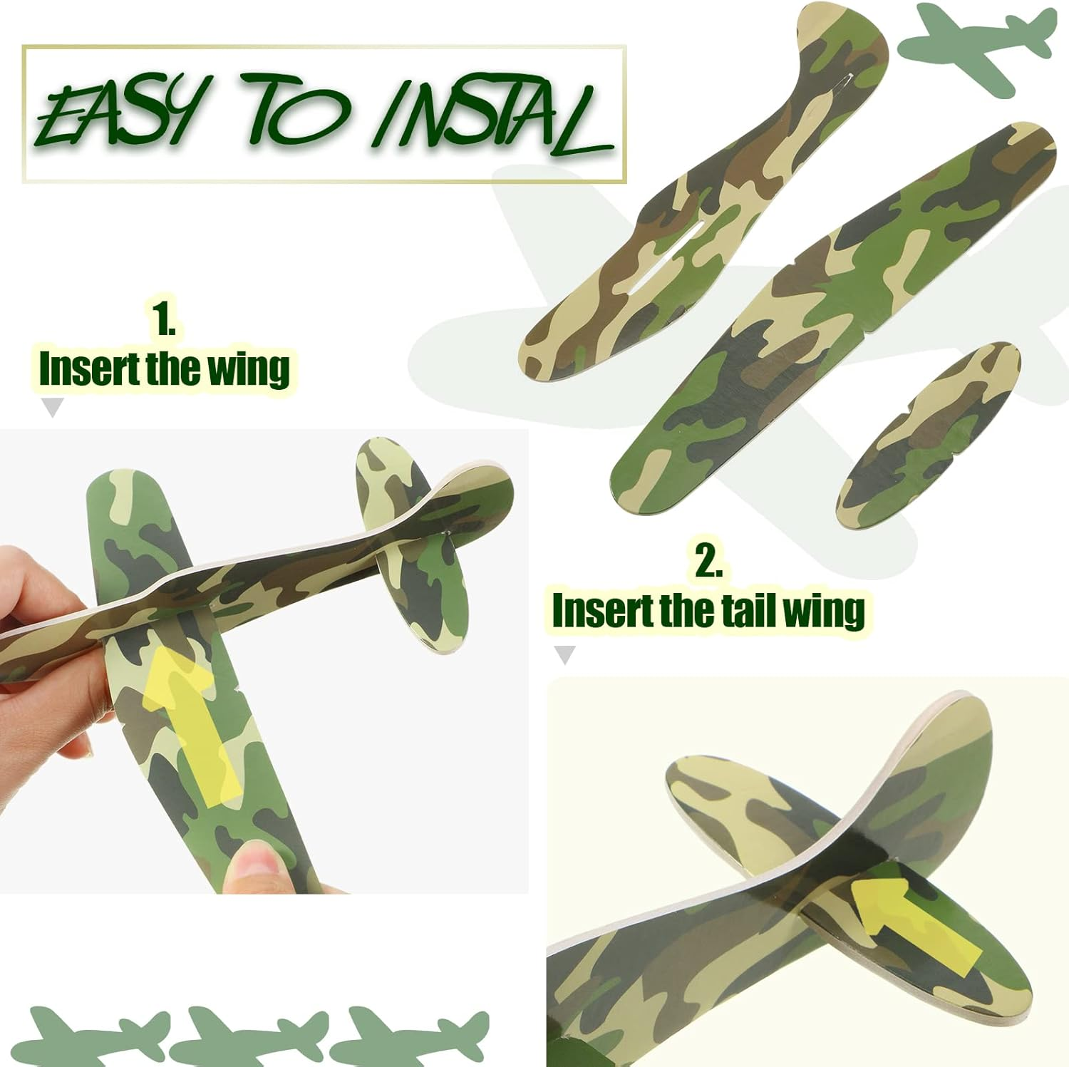 Jerify 20 PCS Parachute Toys and Camouflage Foam Airplanes Set, Parachute Army Men Toys Army Hand Throw and Foam Glider for Boys Outdoor Party Favors (Classic Style) image number 2