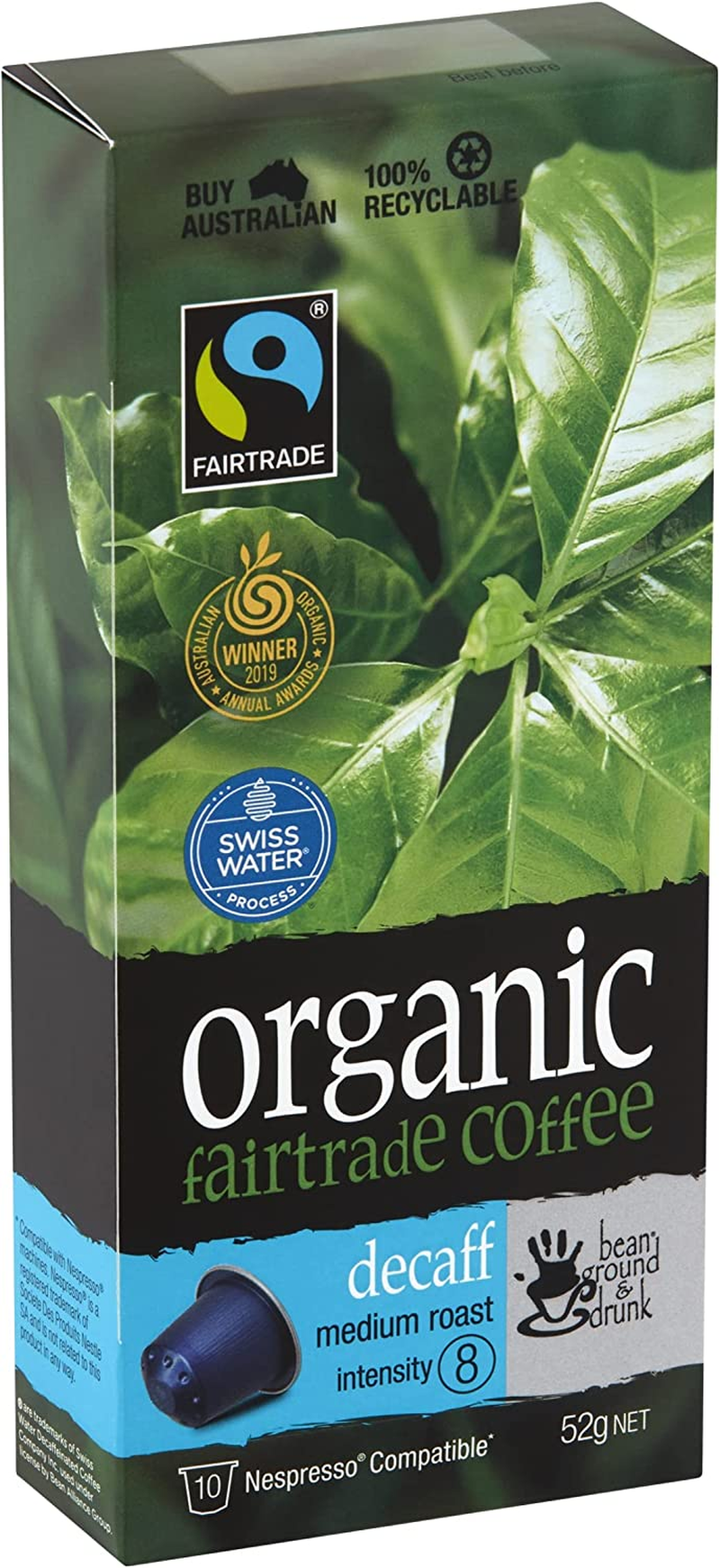 Bean Ground & Drunk Organic Fairtrade Decaff Coffee 10 Aluminium Capsules image number 1