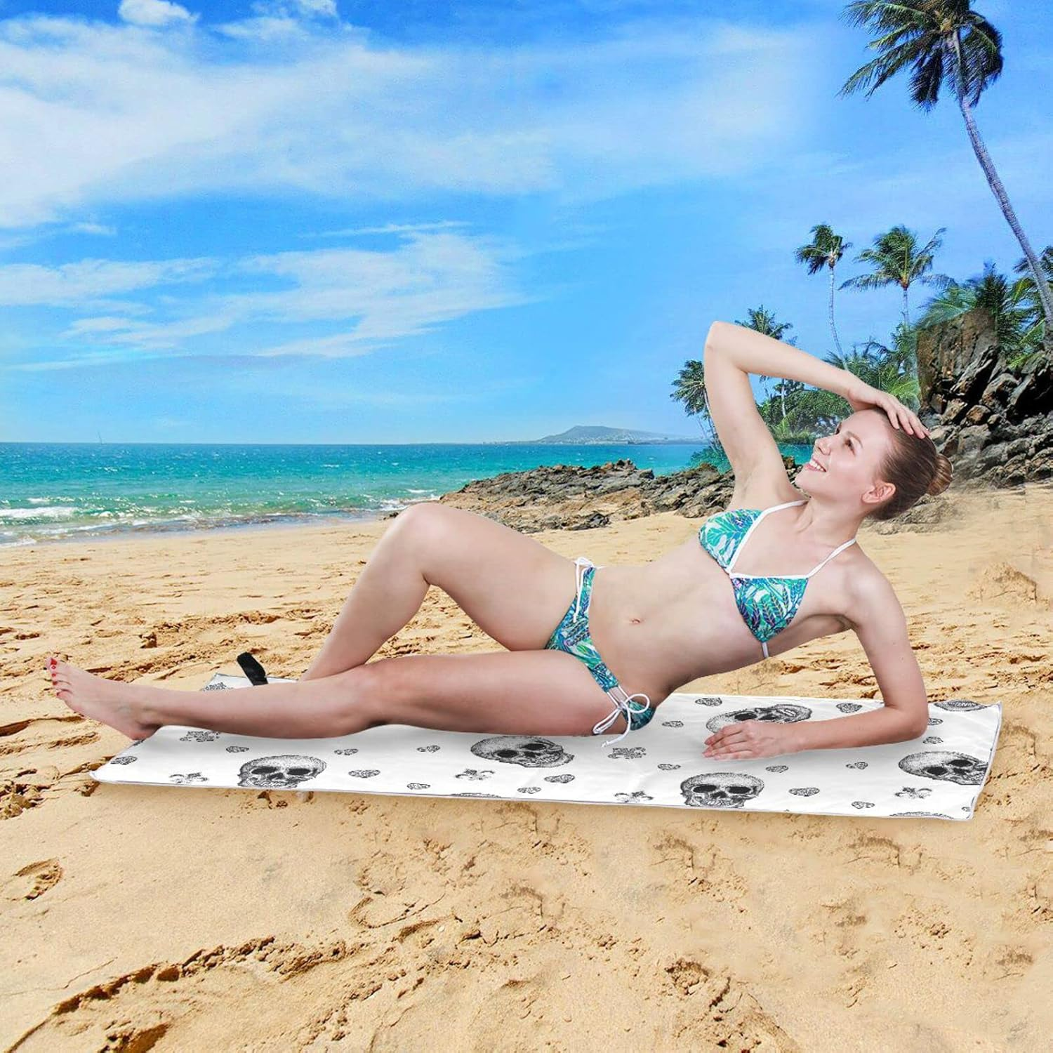 ODAWA Skulls Black Beach Towels Quick-Dry Super Absorbent Beach Blanket Pool Travel Swimming Bath Shower Towel image number 3