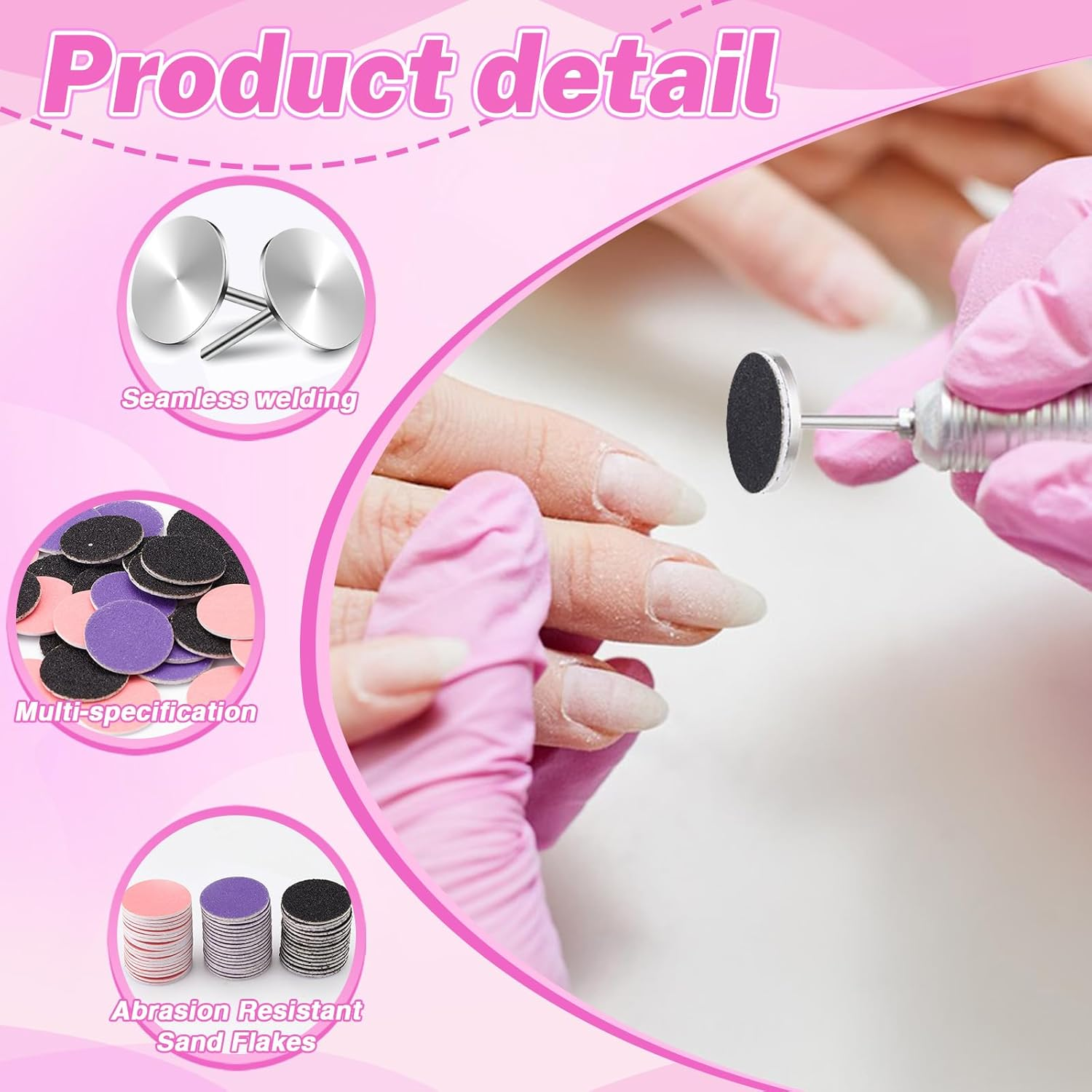 120 Pcs Sanding Paper Discs (#80#150#240 Grits) and 2 Pcs 25Mm Metal Shaft Sanding Disc Bit, Replacement Sandpaper Disk, Adjustable Speed Callus Remover Tool for Manicure Pedicure (80#150#240# Grits) image number 6