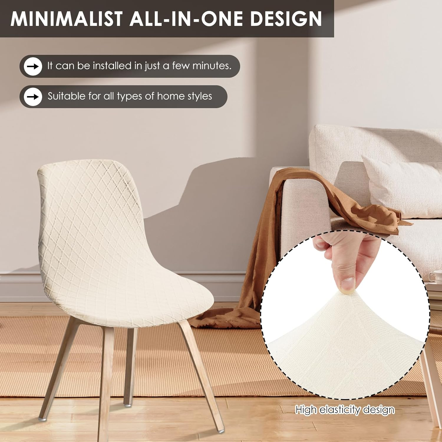 UKQRRTC 4Pcs Dining Room Chair Covers, Minimalist Shell Chair Cover, Elastic round Back Chair Slipcovers, Armless Chair Cover, Shell Chair Slipcover for Kitchen Living Room (Beige) - Grey image number 2