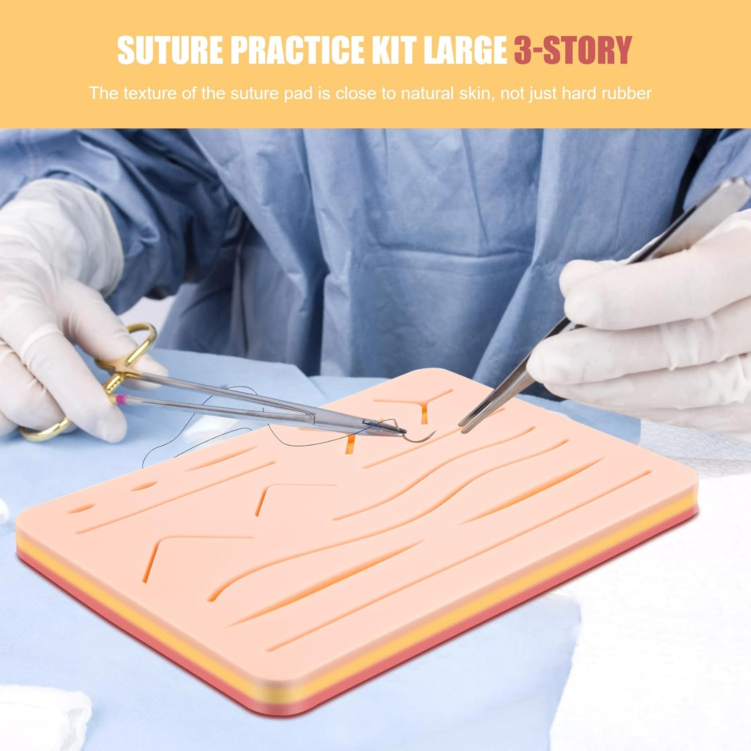 Upgraded 3-Layer Suture Pad with Wounds for Practicing Suturing - Not Easily Separate, Tear or Rip image number 4