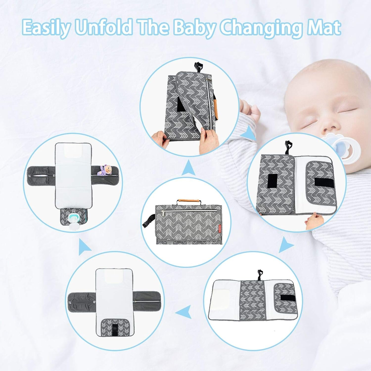 Portable Nappy Changing Mat, Baby Travel Changing Mat with Storage Pockets for Toddlers Infants & Newborns, Grey image number 2