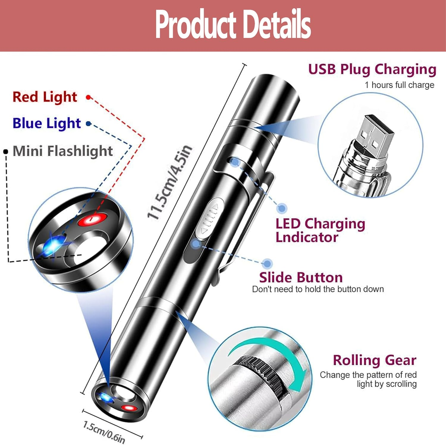 Cat Laser Pointer Toy, 3 Light Modes, 5 Patterns, Interactive Pet Wand, Rechargeable image number 4