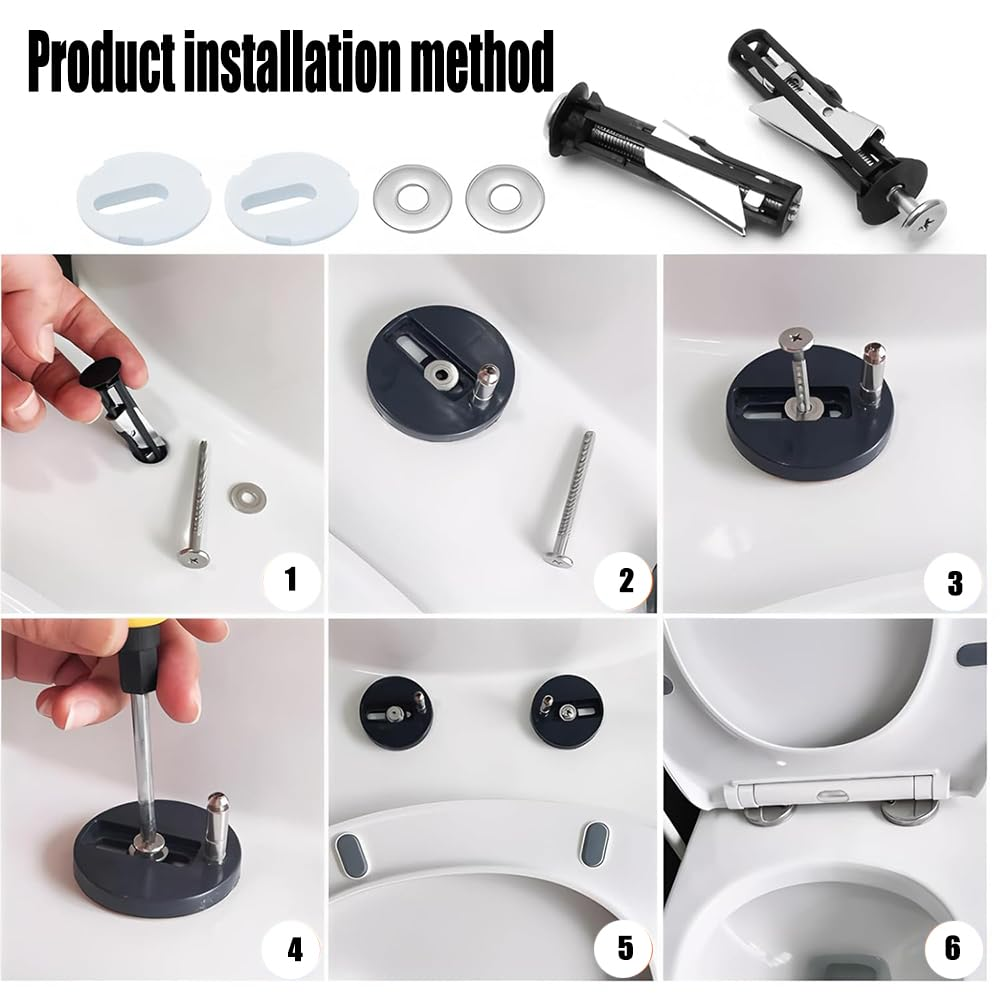 4Pcs Heavy Duty Toilet Seat Bolt Kit,Universal Toilet Seat Screw Replacement, Anti-Rust Toilet Seat Fastener & Hinges Kit for Easy Installation, Maintenance,Fits All Toilet Seats image number 2