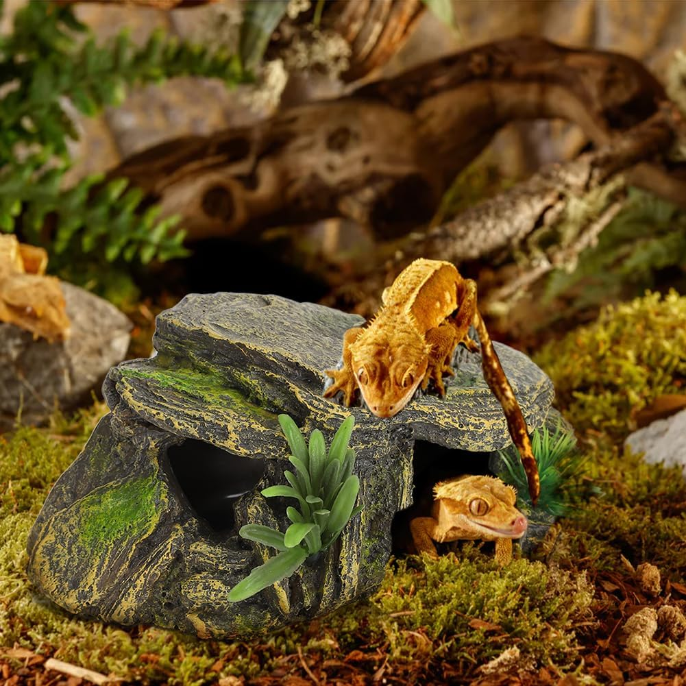 Reptile Rock Hide Cave, Aquarium Small Terrarium Hideouts Turtle Resin Habitat Basking Platform Lizard Hiding Hideaway Shelter Spiders Frog Amphibians Bearded Dragon Tank Snakes Tortoise Betta Shrimp image number 2