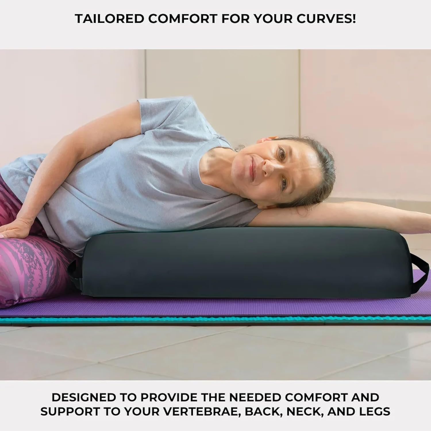 Forpro Premium Jumbo Half-Round Bolster Pillow for Massage and Yoga, Oil and Stain-Resistant, 9&rdquo;W X 4.5" H X 26&rdquo;L, Black, Black, 9&rdquo; W X 4.5" H X 26&rdquo; L image number 6