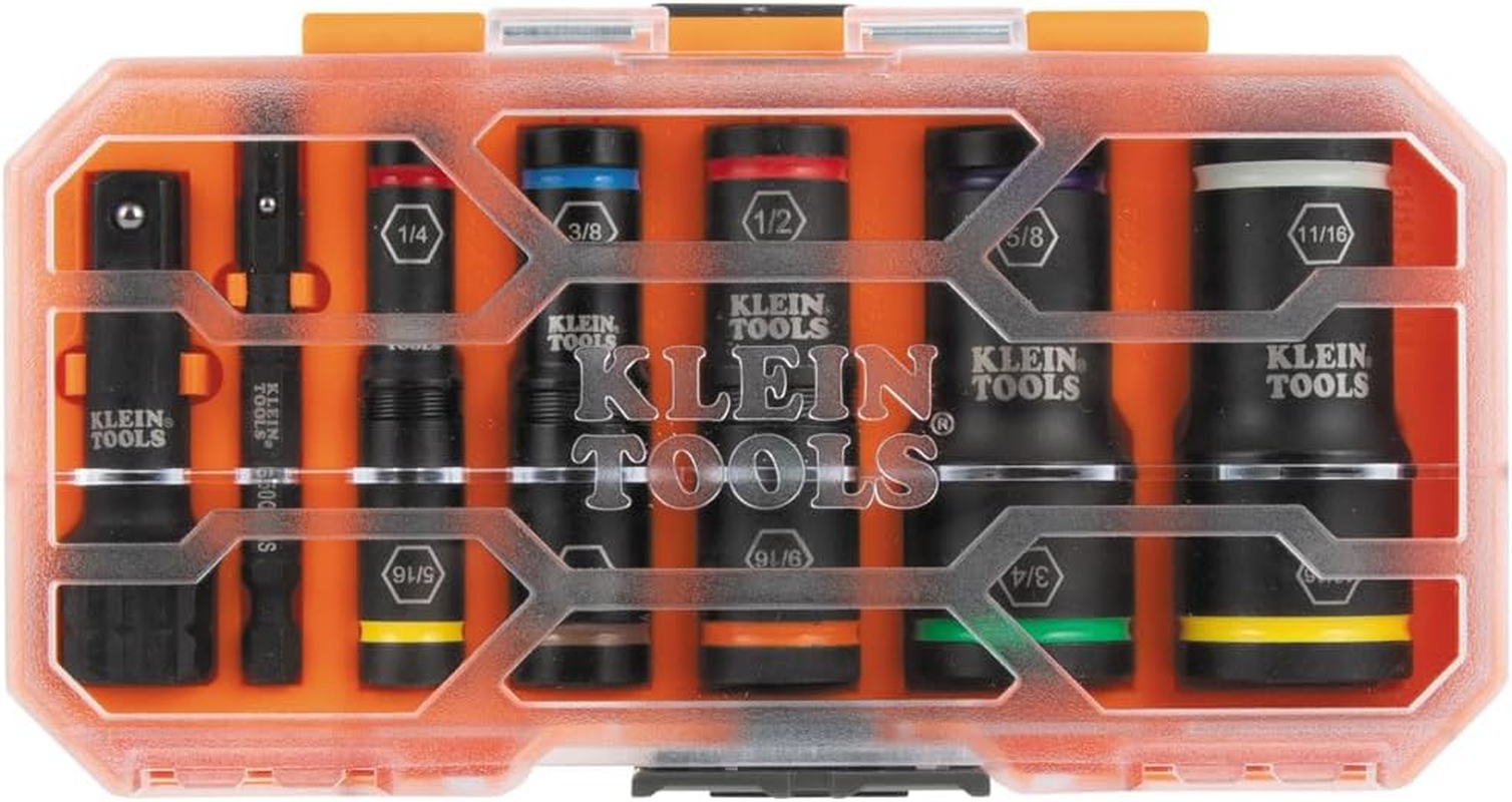 Klein Tools A-65618 KNECT Flip-10 SAE Impact Socket Set, Deep Sockets with 5 Color-Coded Flip Sockets, 10 SAE Socket Sizes, 1/4 and 3/8-Inch Adapters and Modbox Case image number 2