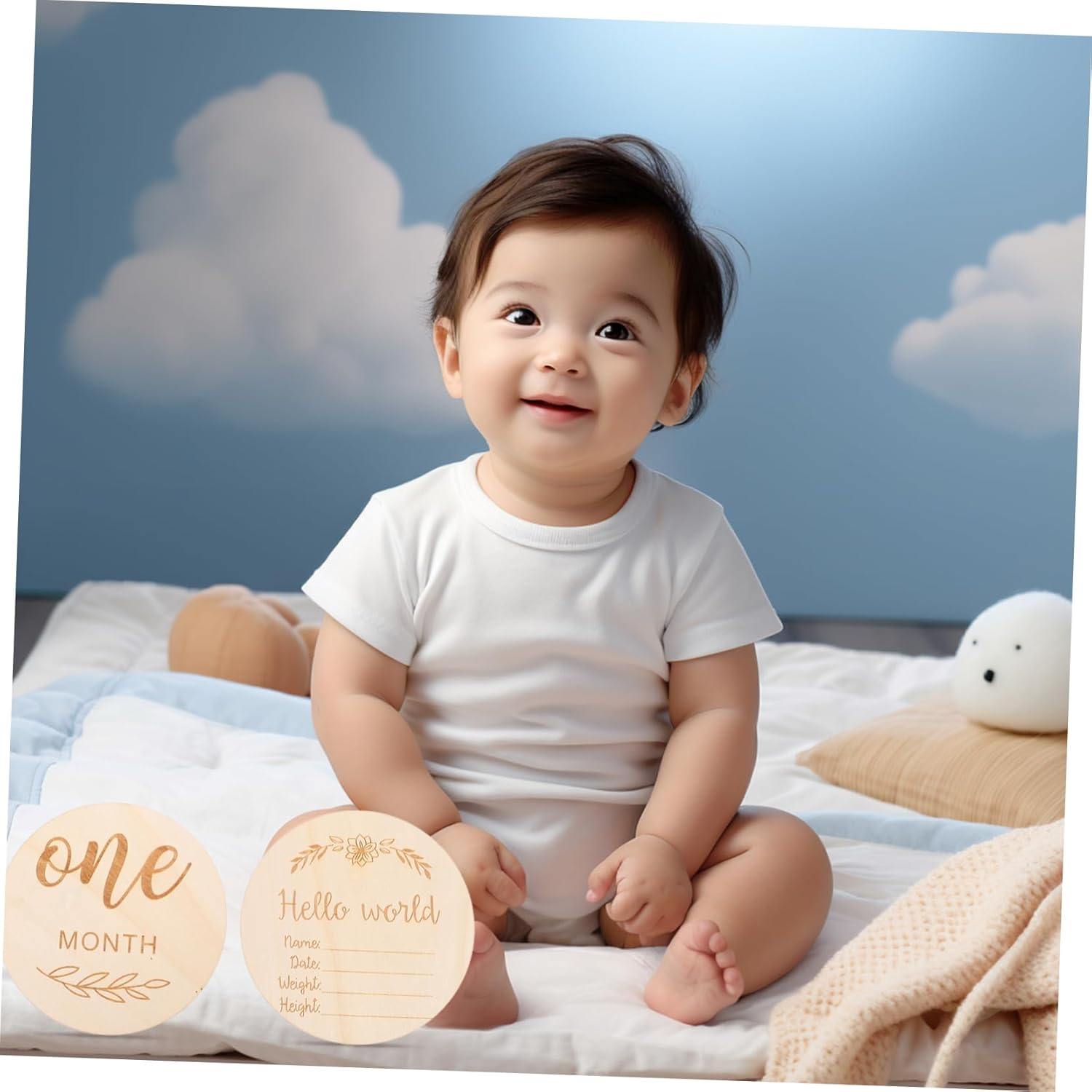 Didiseaon 12Pcs Milestone Signs Wooden Photo Props for Newborn Monthly Milestone Blocks Pregnancy Announcement Cards image number 4